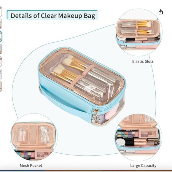 Clear Makeup Bag, Portable Makeup Storage Organizer Cosmetic Bag, Travel - Picture 5 of 9